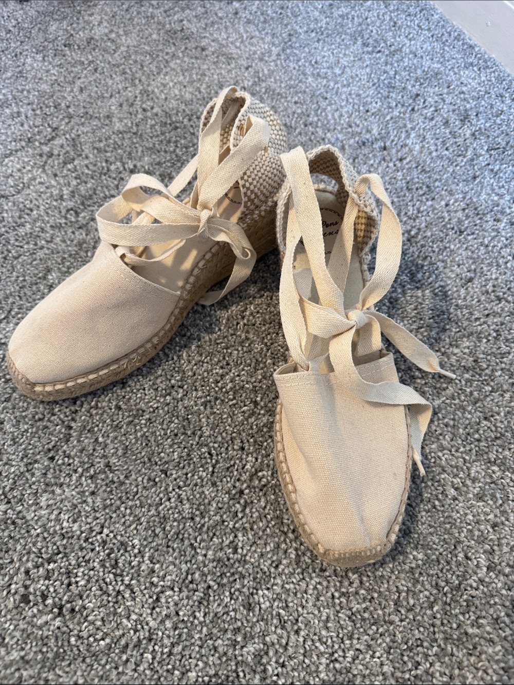 Canvas Tie-Up Espadrille Wedges in Beige